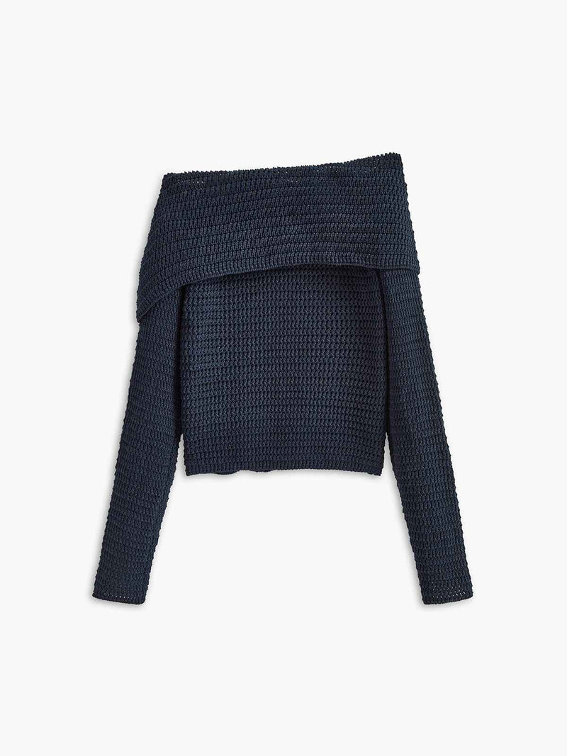 Anthea | Women's Off-the-Shoulder Fitted Jumper in Navy Blue