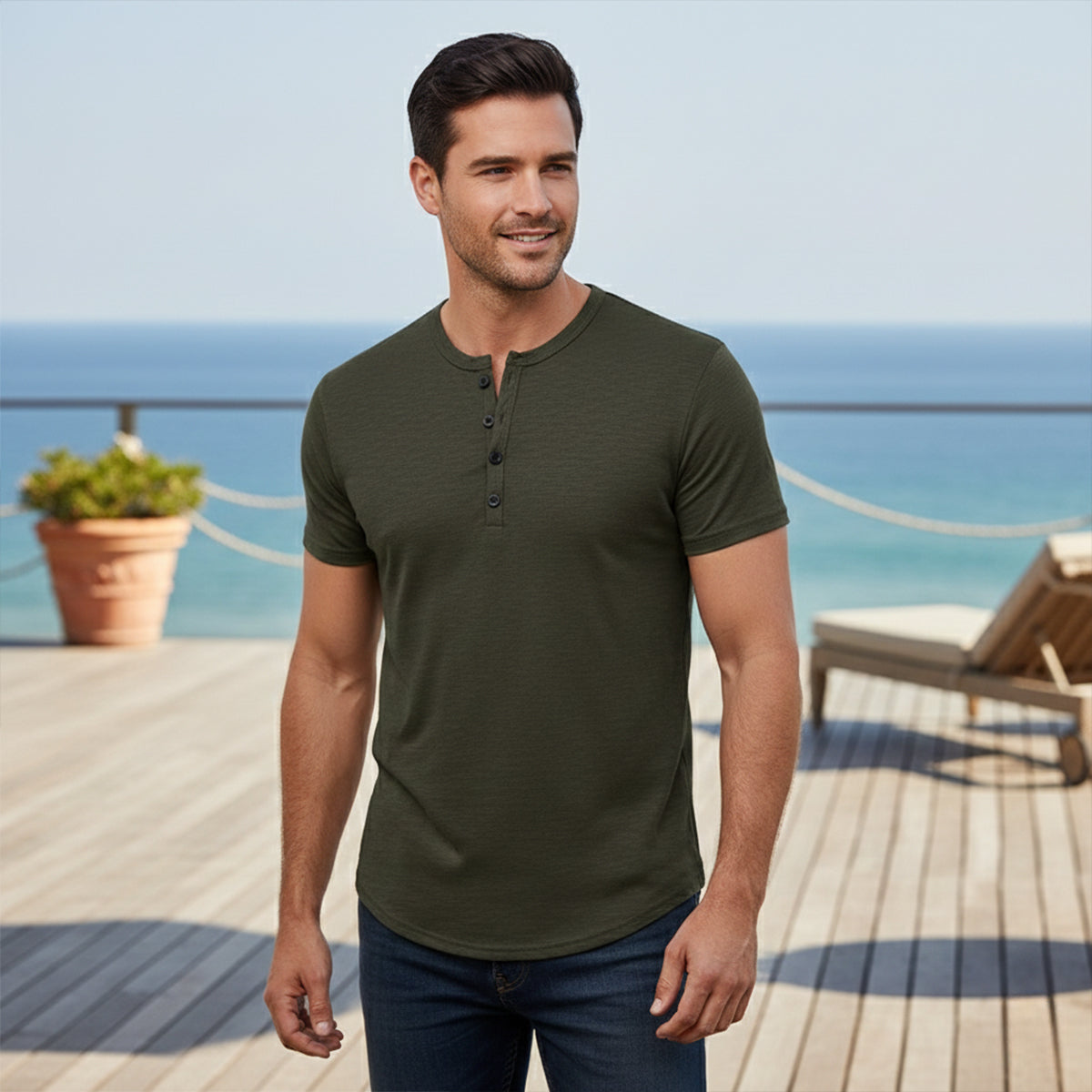 Henry | Cotton Henley Short Sleeve T-Shirt
