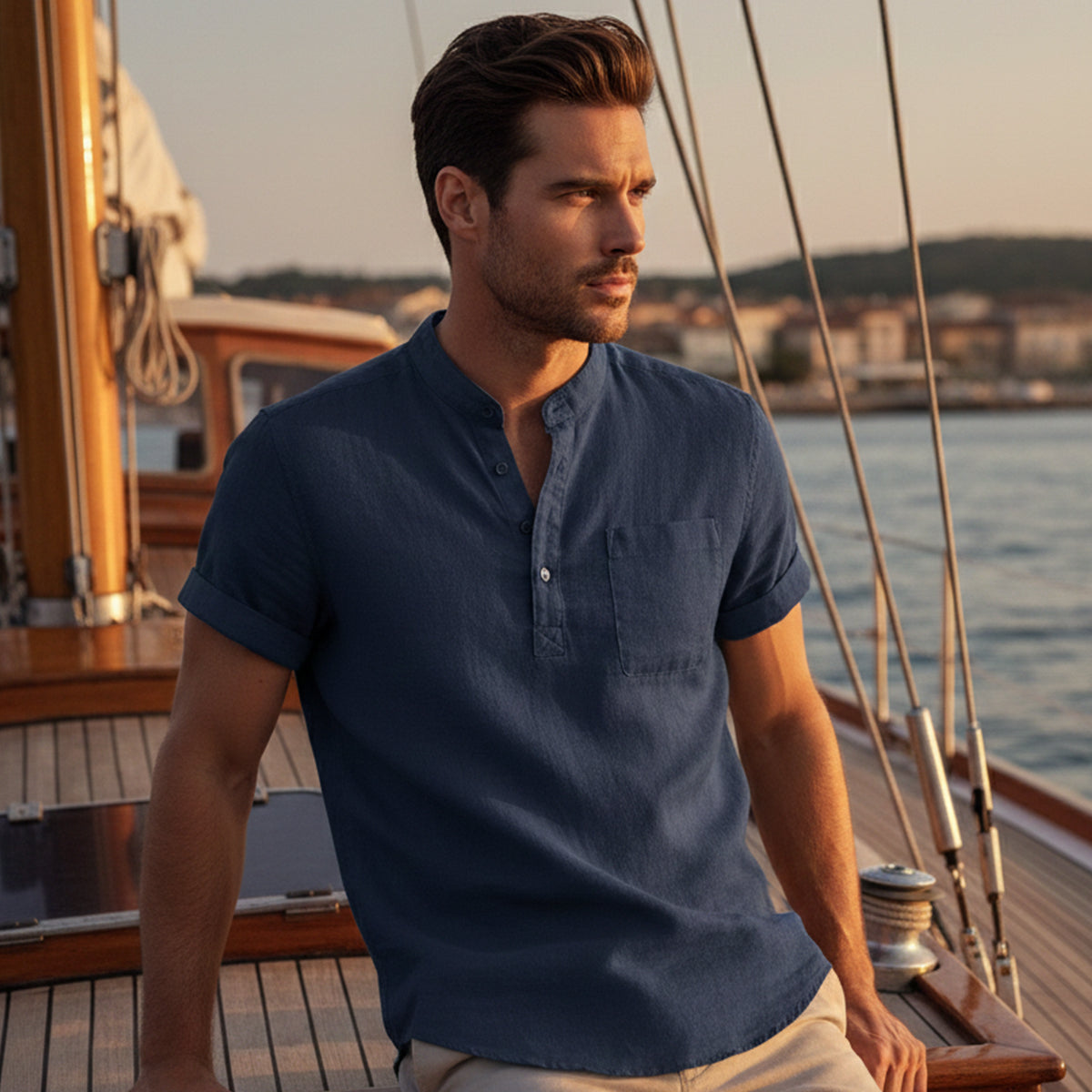 Calvin Henley Linen Shirt detail