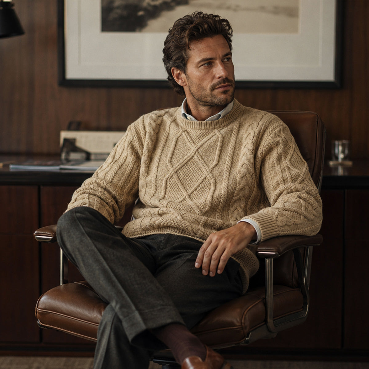 Erasmus | Men's Chunky Fisherman Cable Knit Jumper