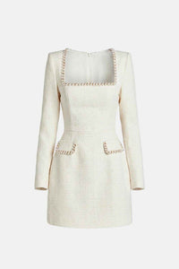 Constance women's pearl trim tweed mini dress in White