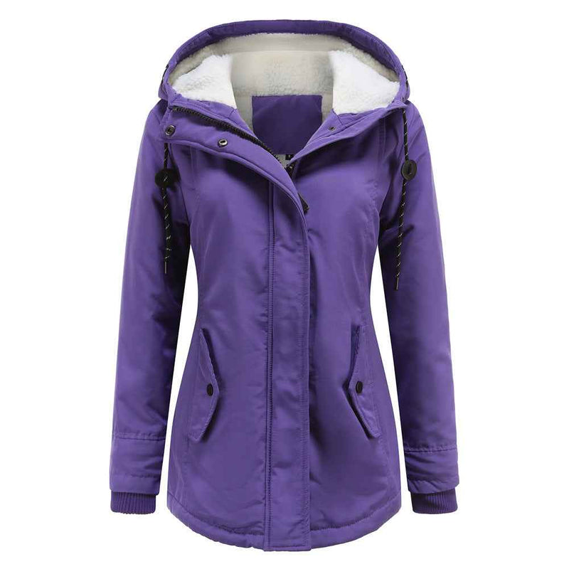 Modesty | Women's Hooded Fleece Lined Jacket Button Detail