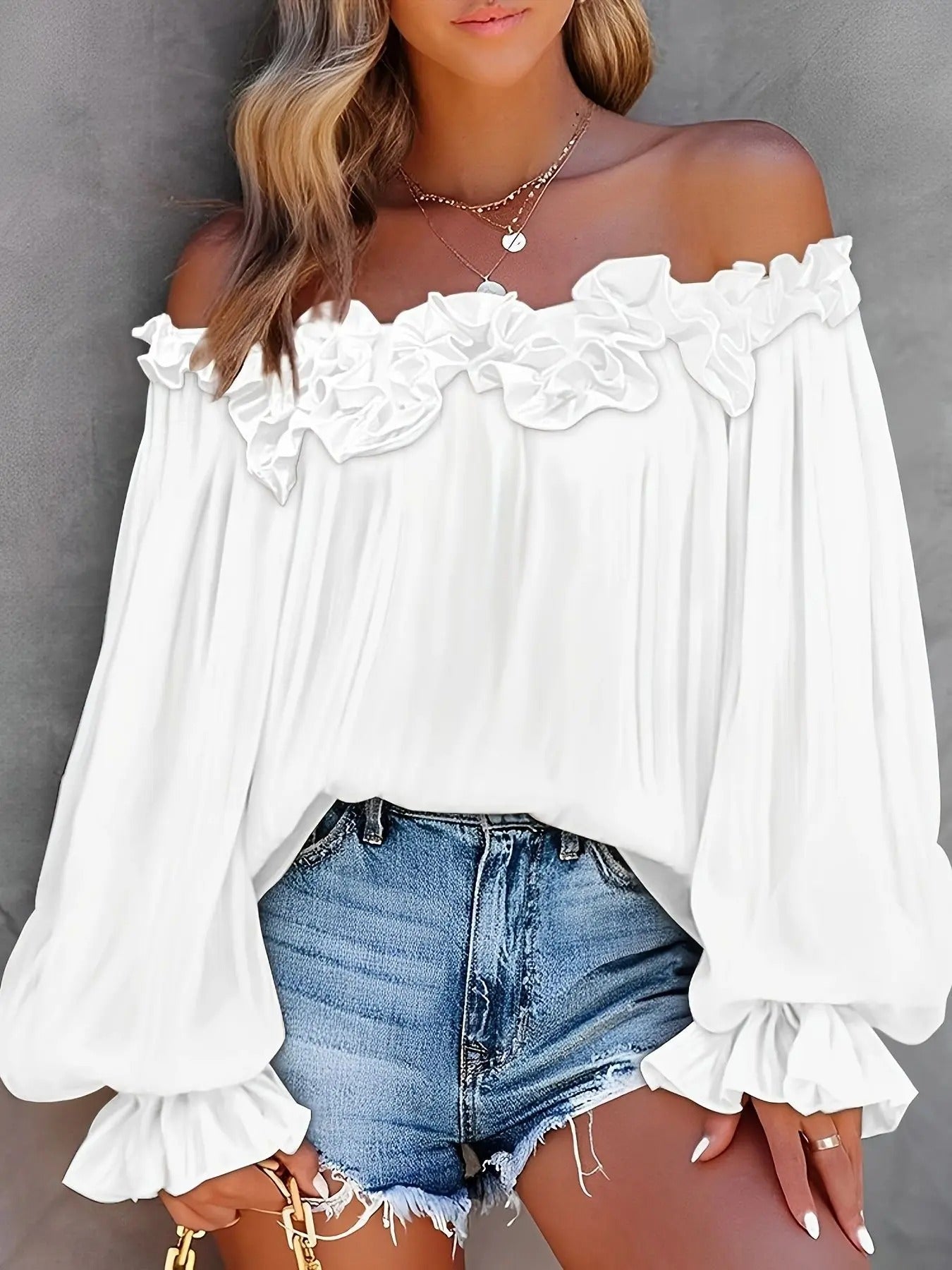 Bronte off shoulder ruffle blouse in White