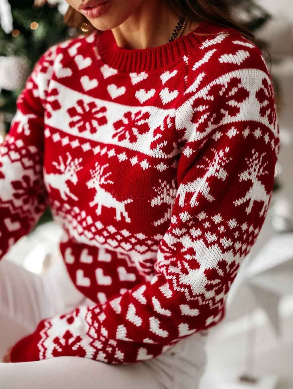 Morgane | Women's Long Sleeve Christmas Jumper White and Red
