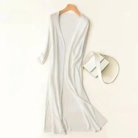 Galatea long duster cardigan in White