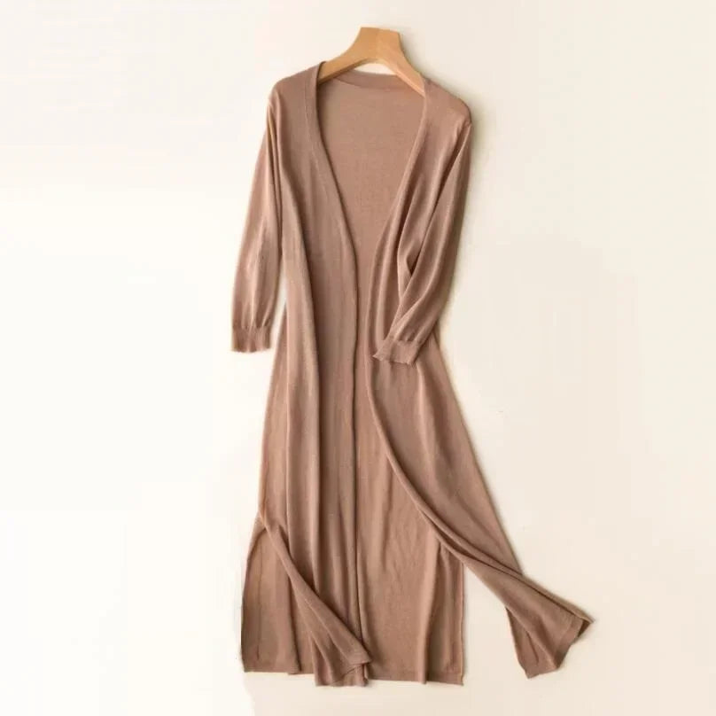 Galatea long duster cardigan in Khaki