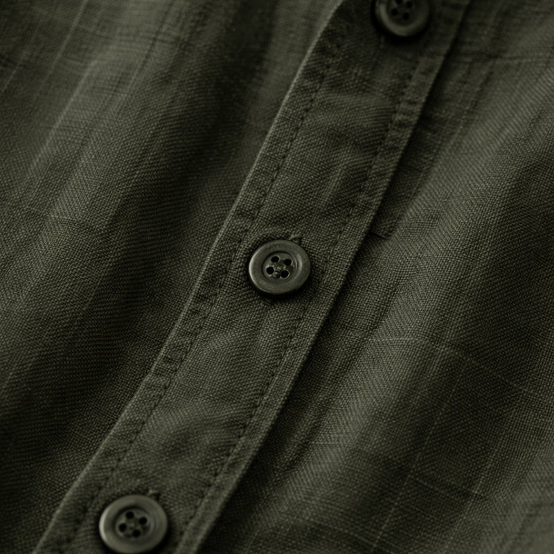 Bellamy linen button-up shirt detail view 3