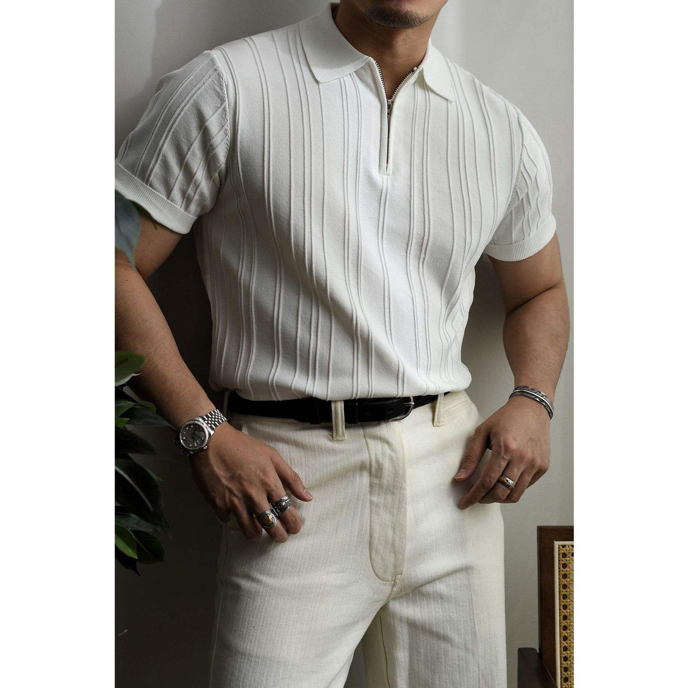 Anders | Men's Knitted Zip Short Sleeve Polo Shirt