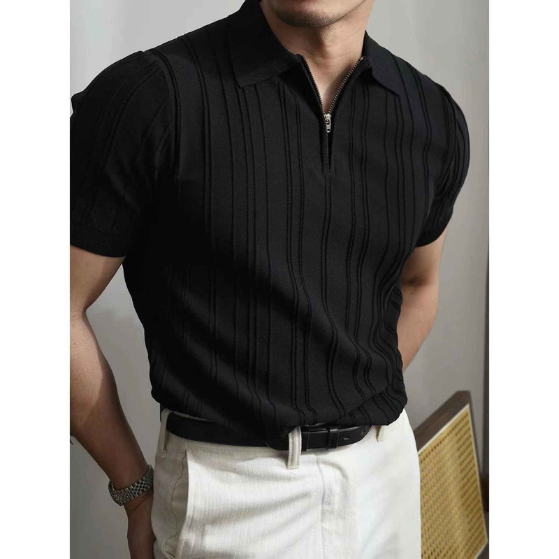 Anders | Men's Knitted Zip Short Sleeve Polo Shirt