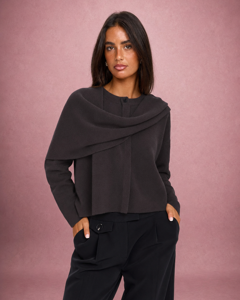Rosie | Draped Neck Pullover Cropped Knit Cardigan