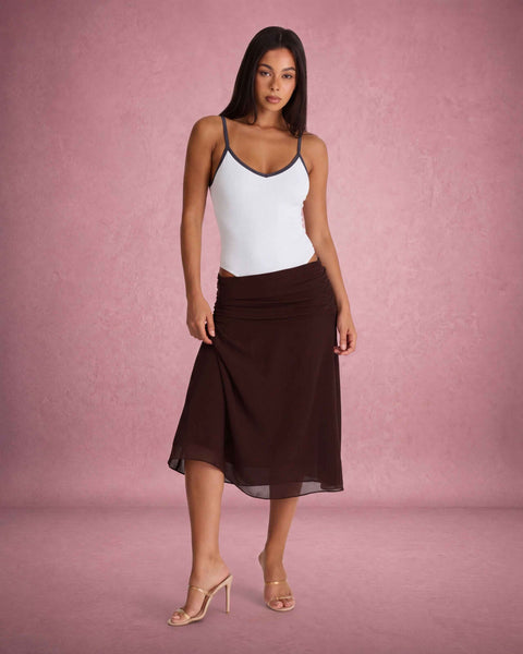 Ruby | V-Neck Contrast Trim Camisole Strap Ribbed Knit Bodysuit