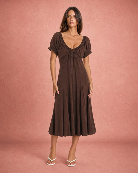 Aimee | Puff Sleeve Flowing Midi Summer Dress