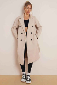 Euphemia | Women's Double Breasted Long Coat Beige and Black