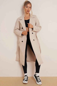 Euphemia | Women's Double Breasted Long Coat Beige and Black