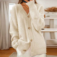Mathilde | Women's Button-Down V-Neck Cable Knit Cardigan