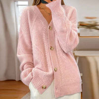 Mathilde | Women's Button-Down V-Neck Cable Knit Cardigan