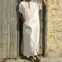 Whitaker | Men's Boho Linen Long Shirt Black V Neck