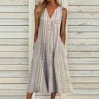 Cordelia women's linen striped midi dress in Grey, front view