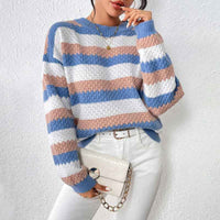 Emeline | Women's Striped Crew Neck Jumper Blue
