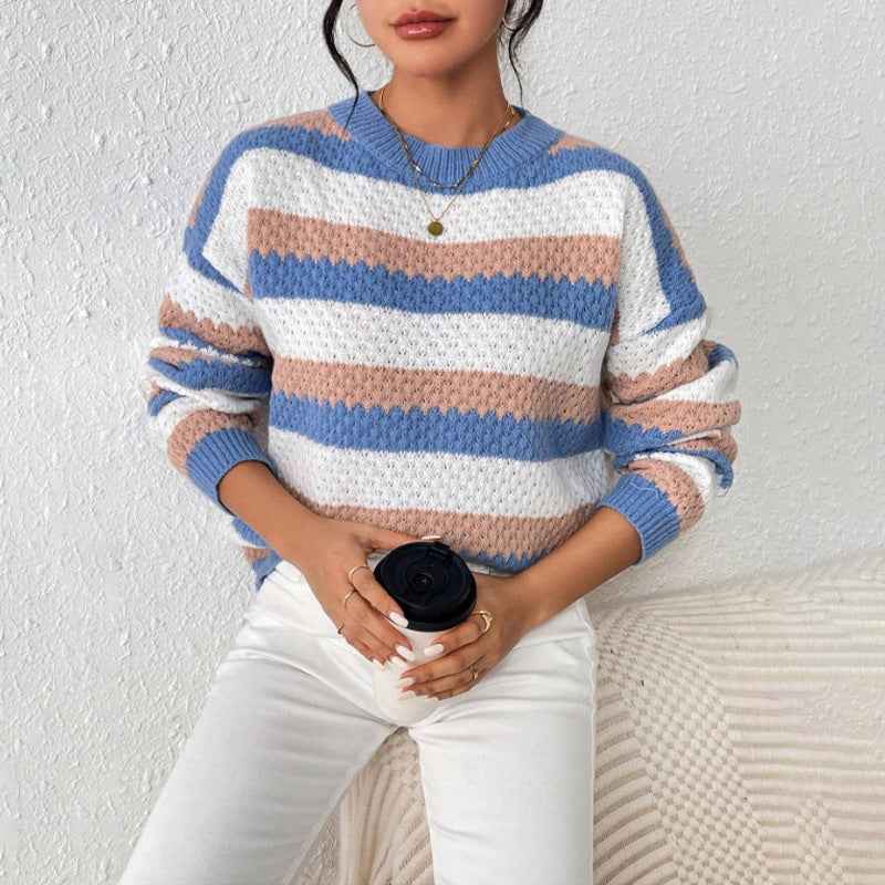 Emeline | Women's Striped Crew Neck Jumper Blue
