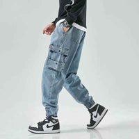 Bramwell men's cargo denim tapered jogger in Blue