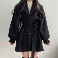 Fabiana | Women's Belted Wrap Mini Coat Black and Beige