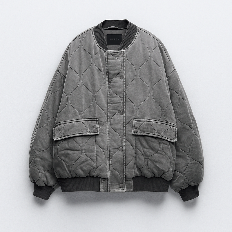 Lilian oversized quilted bomber jacket in Grey