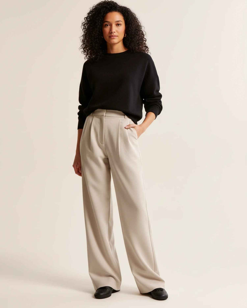 Jolanda | Women's High-Waisted Pleated Wide Leg Trousers