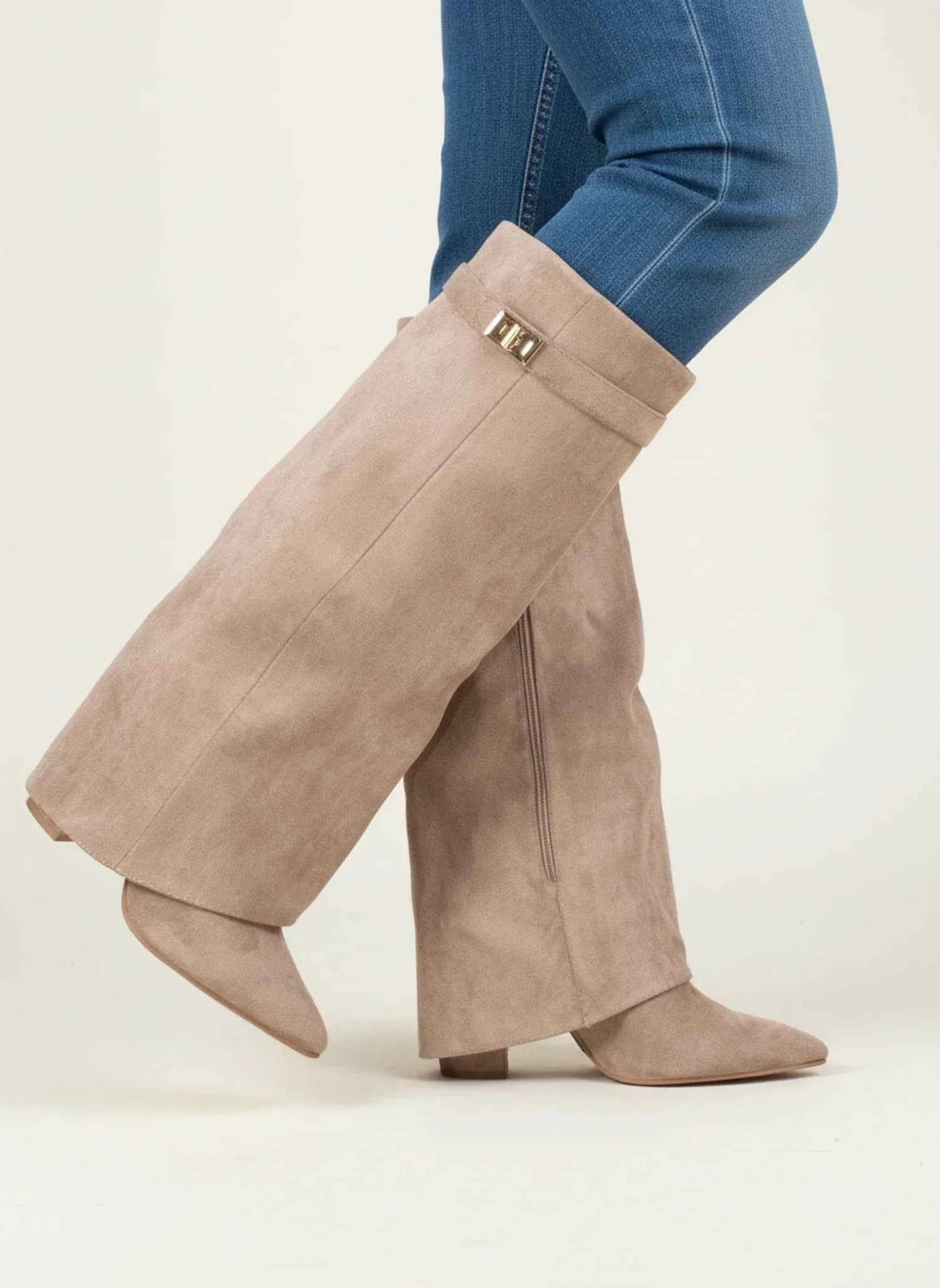 Briony women's suede slouch boots in Beige