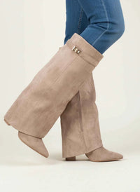 Briony women's suede slouch boots in Beige