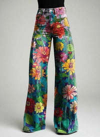 Winnie wide leg floral print jeans in Daisy