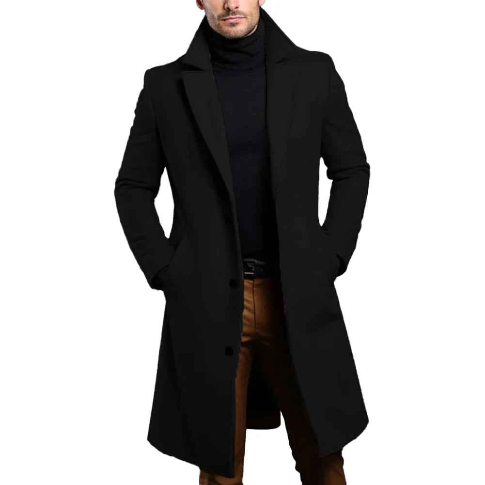 Boone | Men's Brown Wool-Blend Long Coat with Notched Lapel