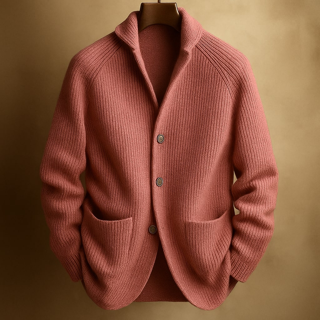 Garrick relaxed fit cable knit cardigan in Pink