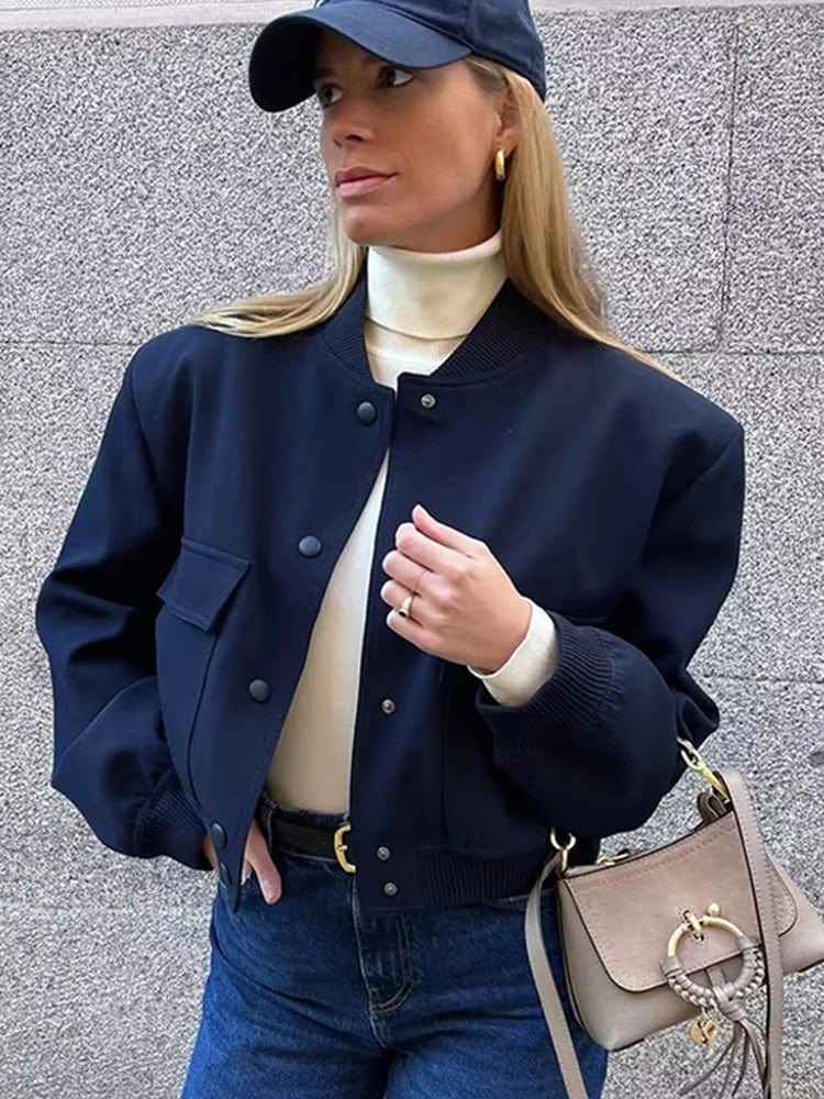 Gemma | Women's Cropped Bomber Jacket Ribbed Trim
