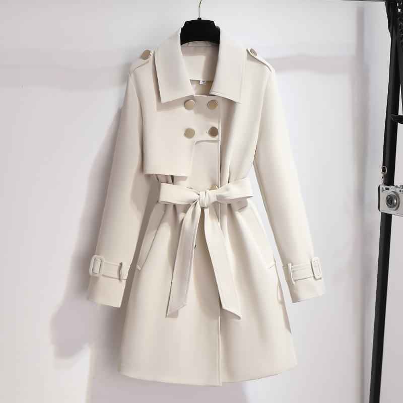 Enid | Women's Double-Breasted Trench Coat White Belted