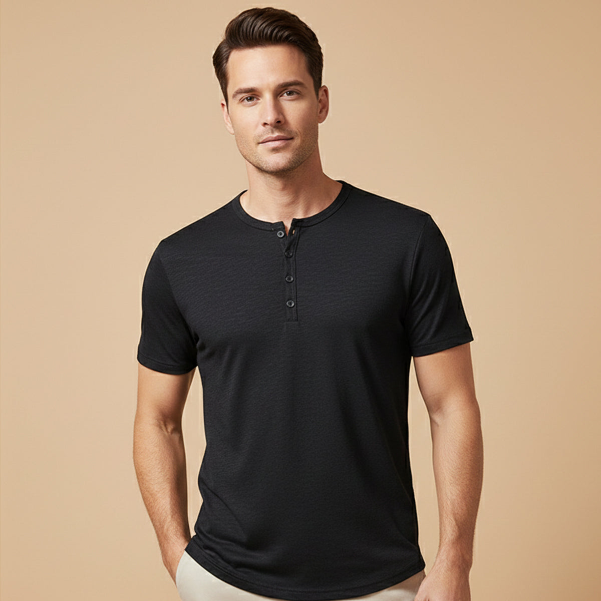 Henry | Cotton Henley Short Sleeve T-Shirt