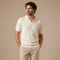 Ambrose | Men's Ribbed Knitted Short Sleeve V-Neck Polo