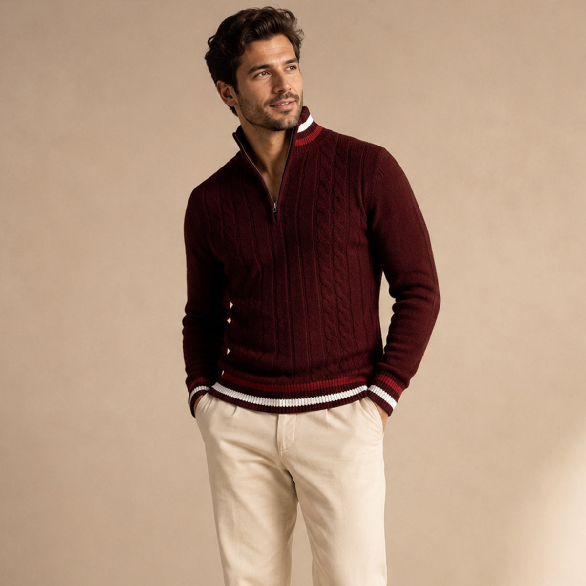 Fletcher | Half Zip Knit Jumper with Stripe Trim