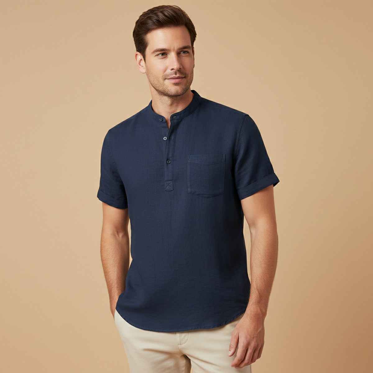 Calvin | Men's Relaxed Fit Henley Linen Shirt