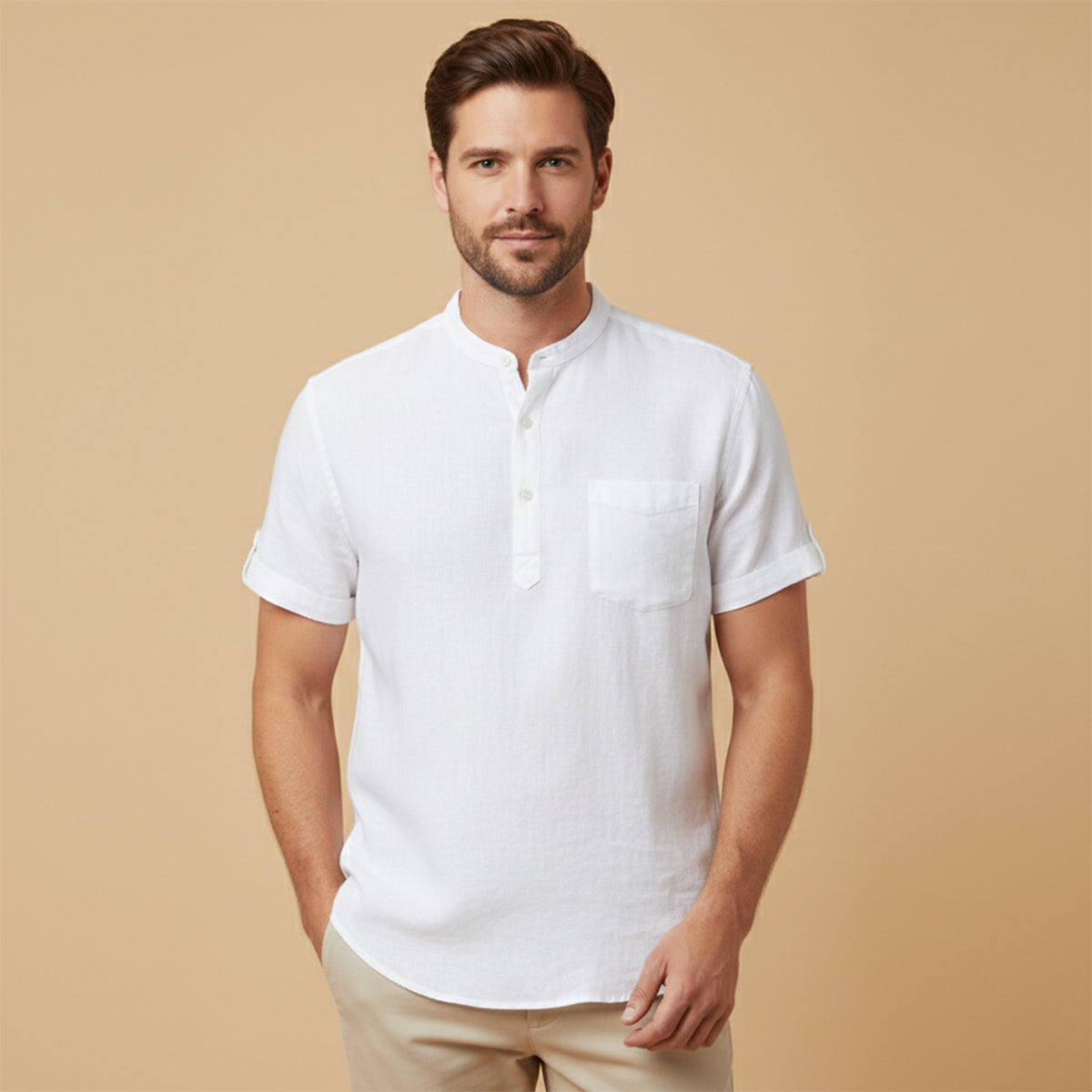 Calvin Henley Linen Shirt detail