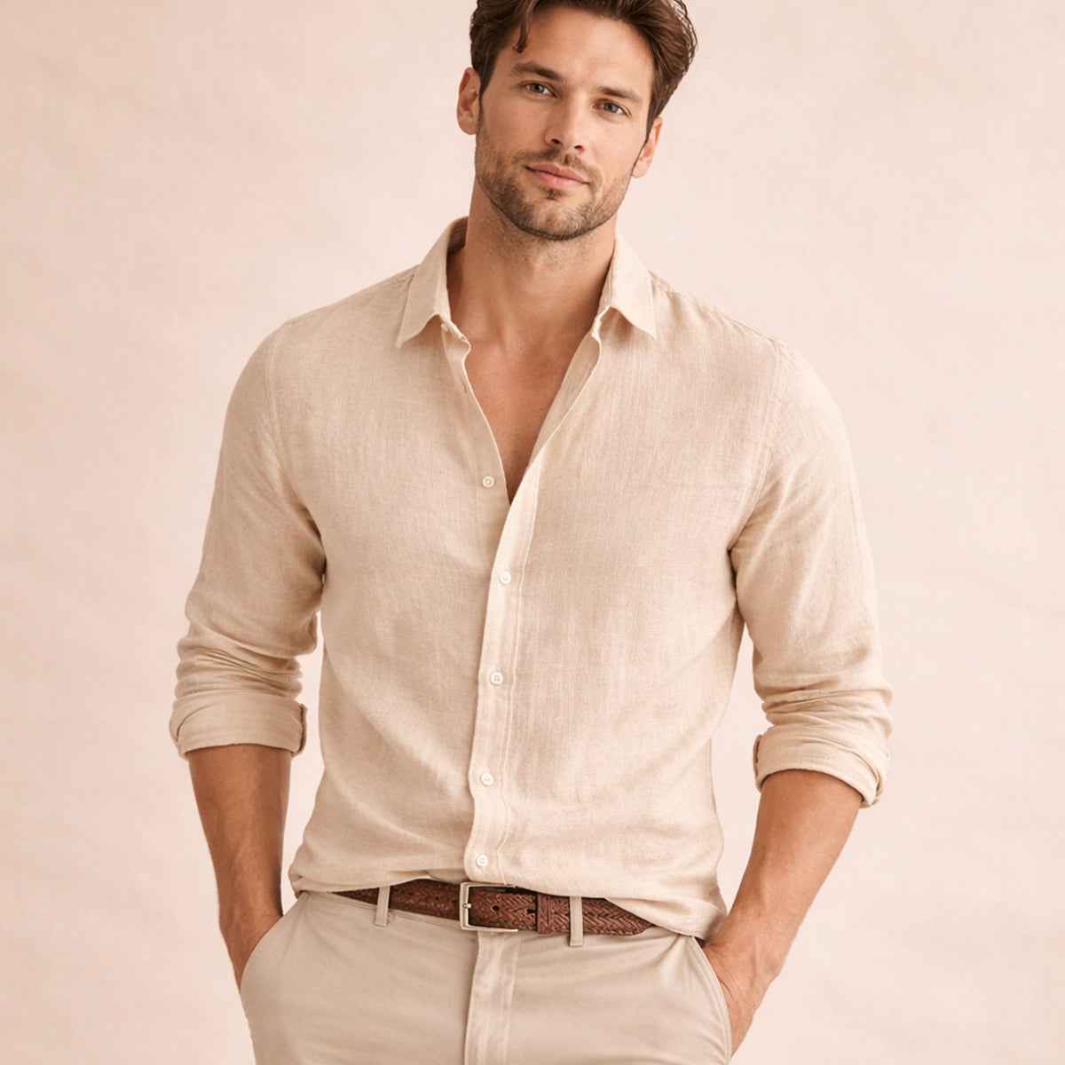Whitlock men's linen shirt in Khaki