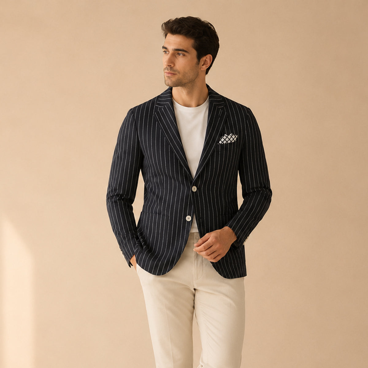 Zane | Striped Lightweight Cotton Linen Blend Blazer