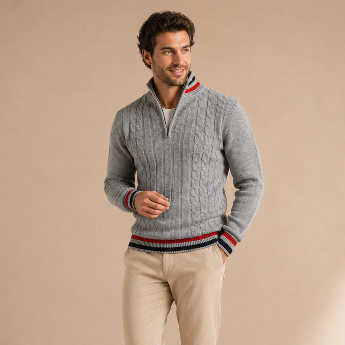 Fletcher | Half Zip Knit Jumper with Stripe Trim