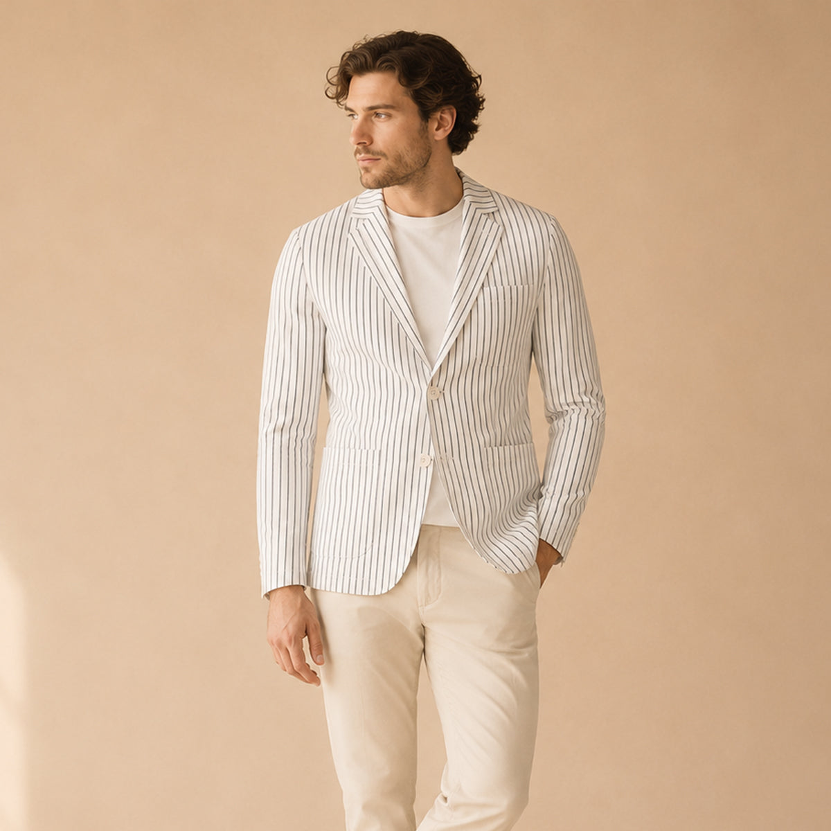 Zane | Striped Lightweight Cotton Linen Blend Blazer
