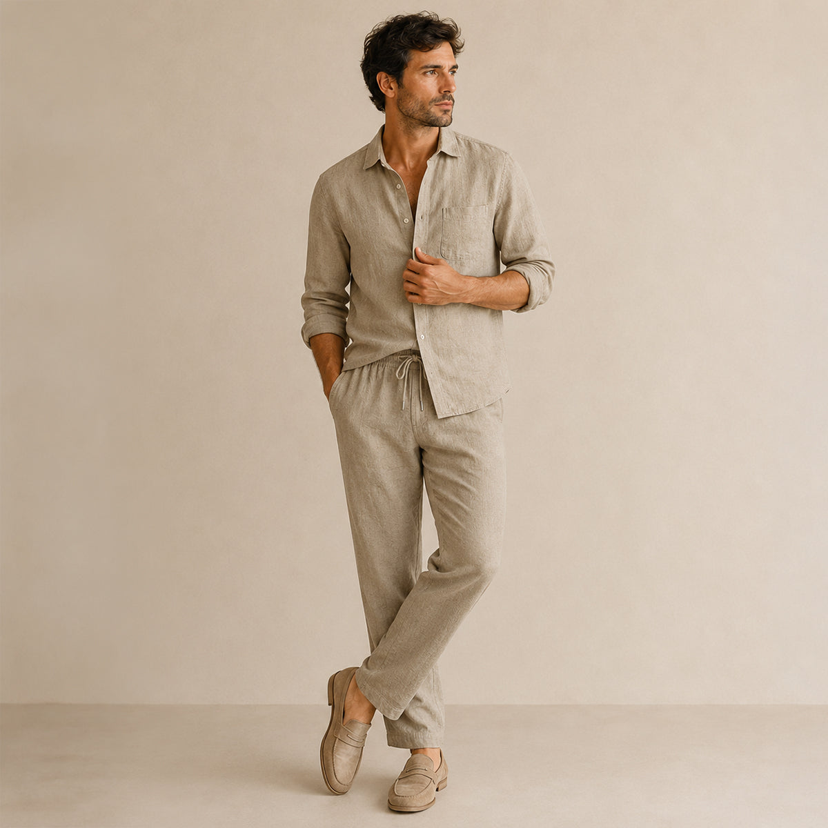 Victor | Linen Blend Shirt and Trousers Two Piece Set