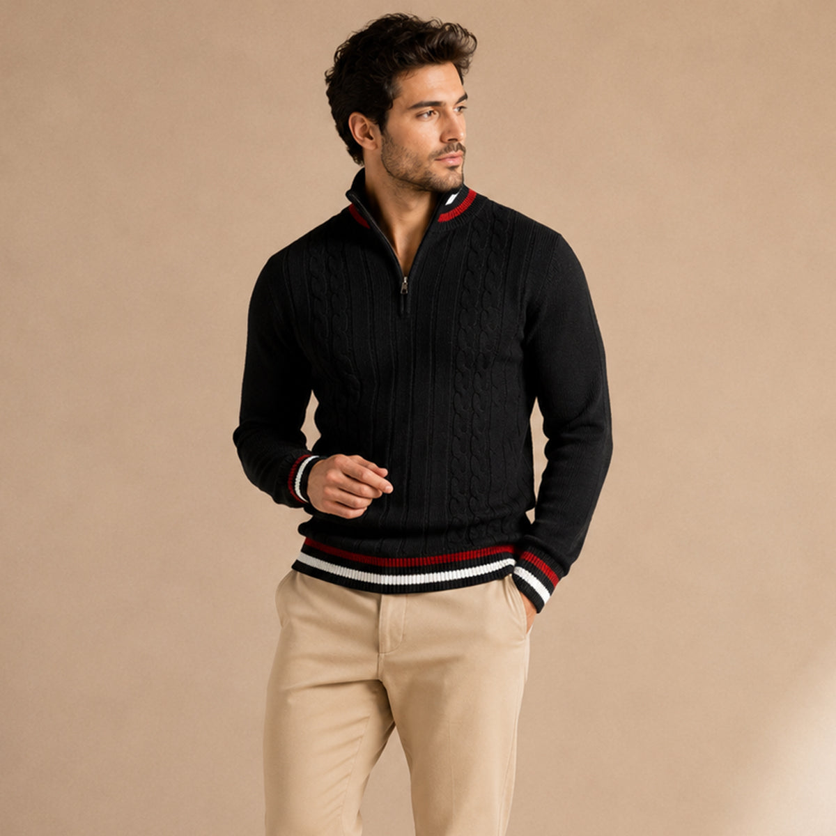 Fletcher | Half Zip Knit Jumper with Stripe Trim