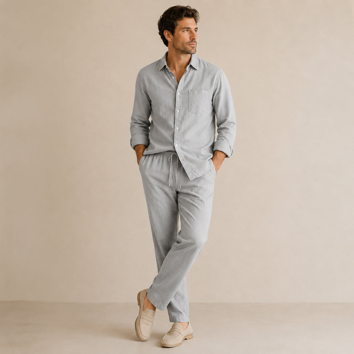 Victor | Linen Blend Shirt and Trousers Two Piece Set