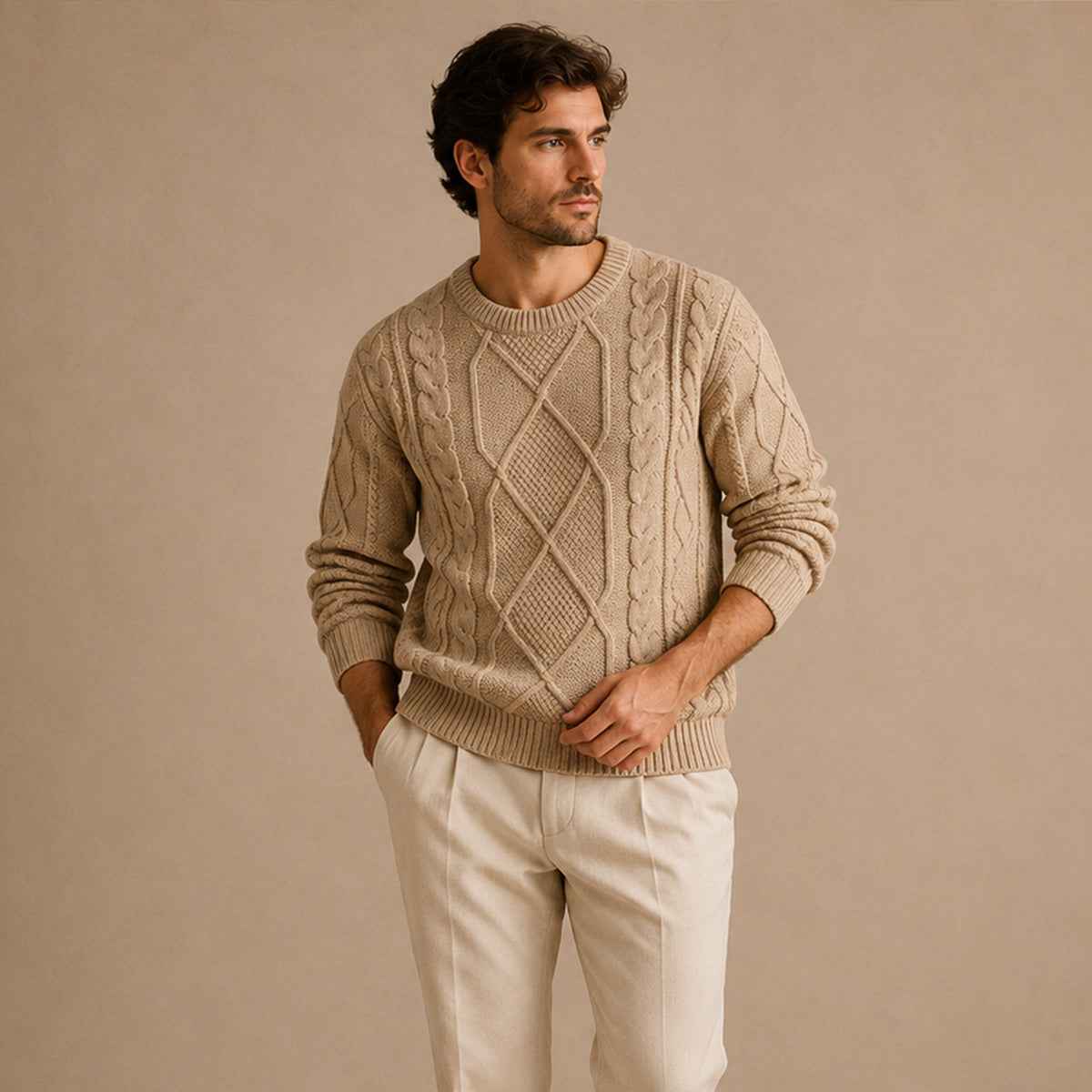 Erasmus | Men's Chunky Fisherman Cable Knit Jumper