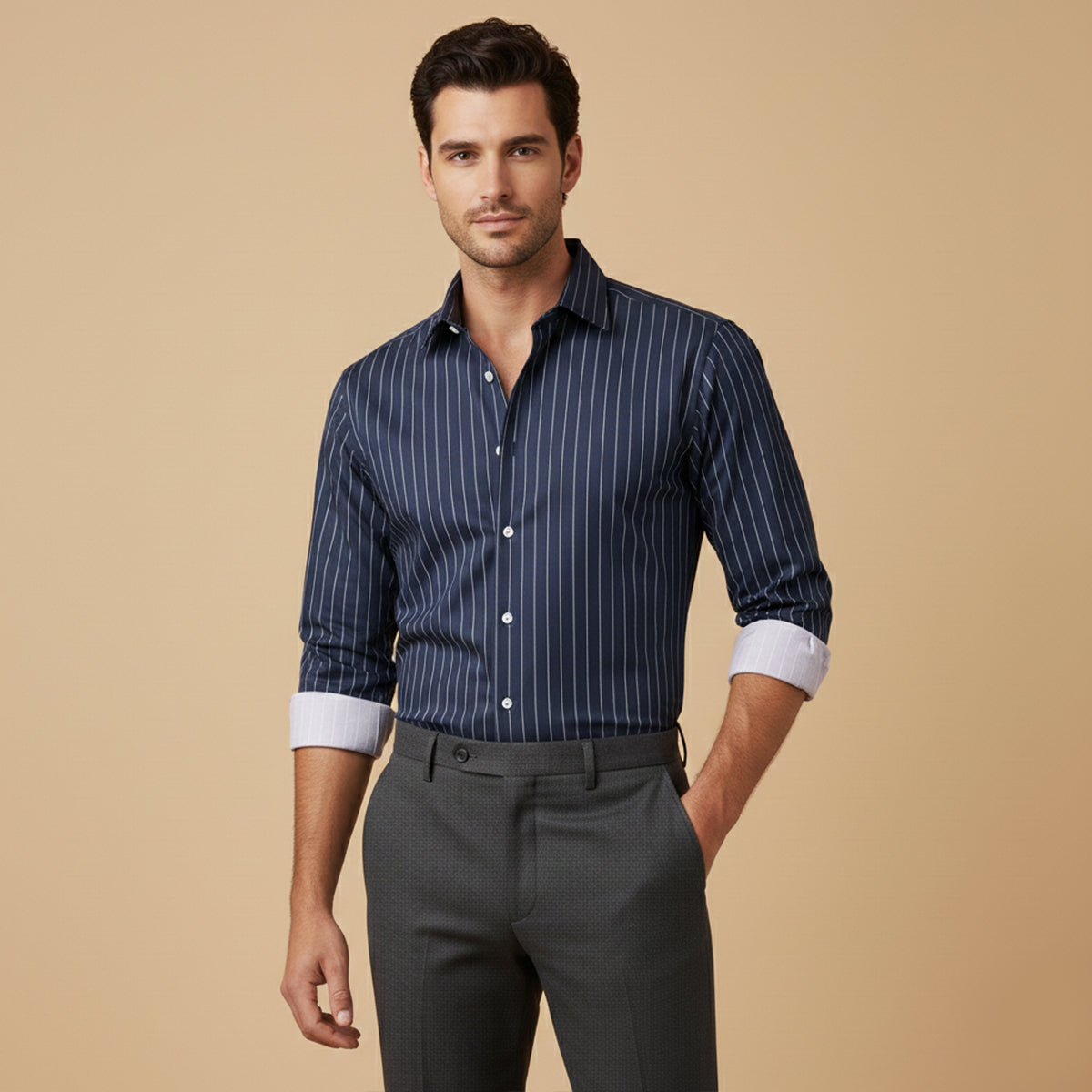 Blackwood pinstripe button-up shirt in Navy Blue