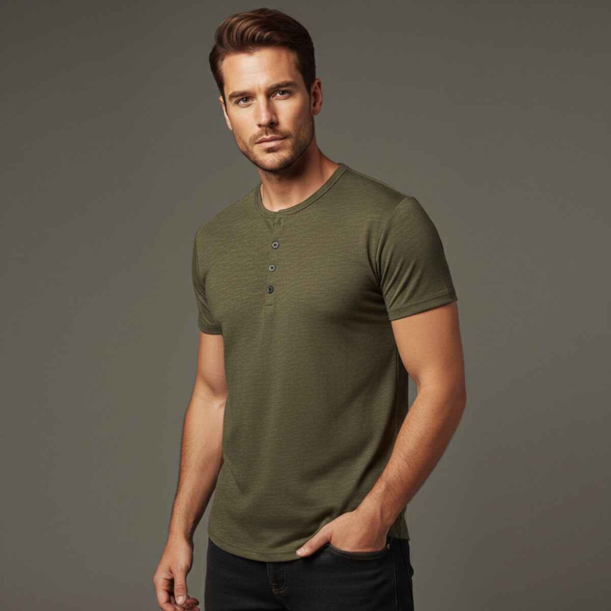 Henry | Cotton Henley Short Sleeve T-Shirt